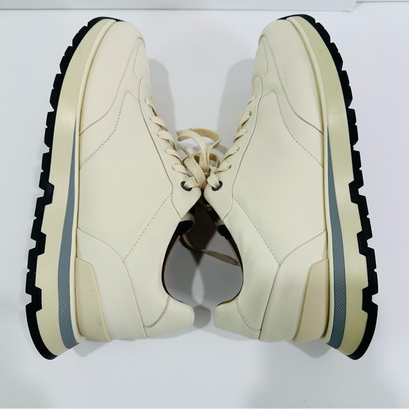 HUGO BOSS MENS BURNISH ITALIAN LEATHER SIZE 8 CREAM LOW TOP TRAINERS SNEAKERS - Picture 10 of 13